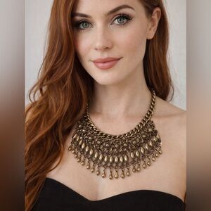 Boho Antique Yemen Look Veil Fringe Necklace